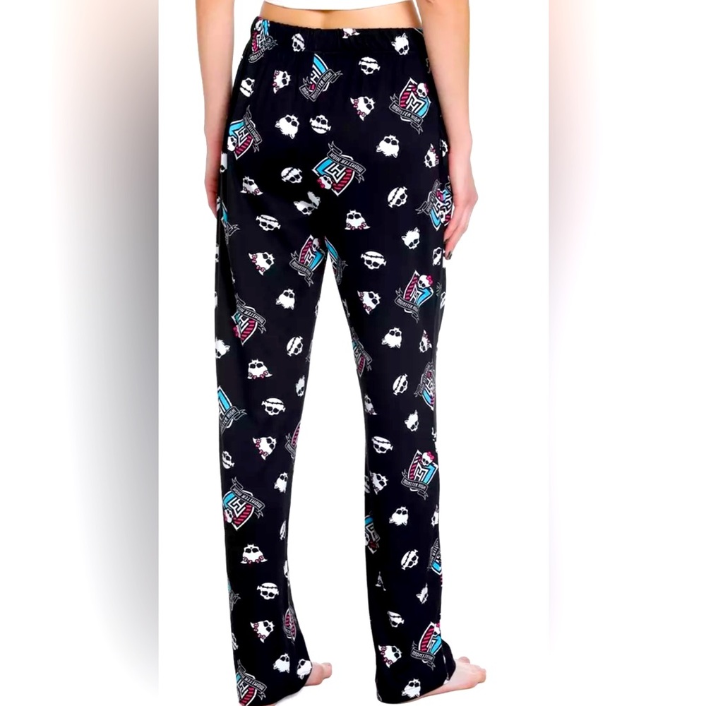 Hot Topic Monster High Pajama Pants Black Pink Skull Skullette Logo Pattern XL